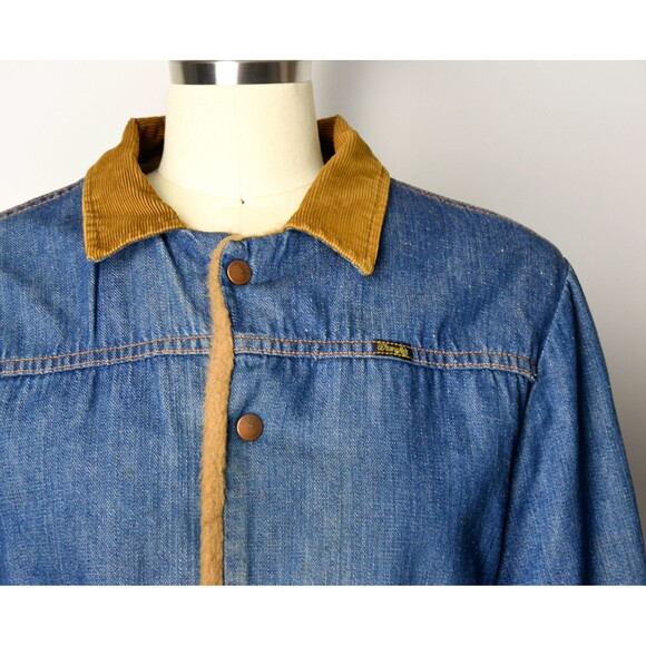 1970s Wrangler Denim Jacket Size Small 70s Faux Fur Lined Jean Jacket Denim Coat - Picture 6 of 10